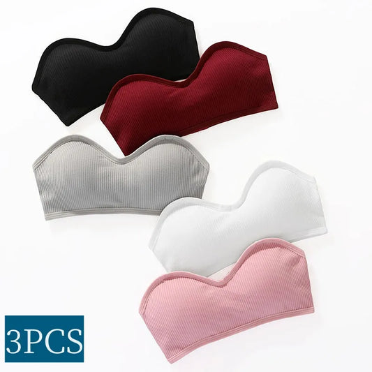 3Pcs Strapless Bras Women Bandeau Bra Top Sexy Invisible Seamless Underwear Female Sexy Lingerie Cotton Tops Removable Pads