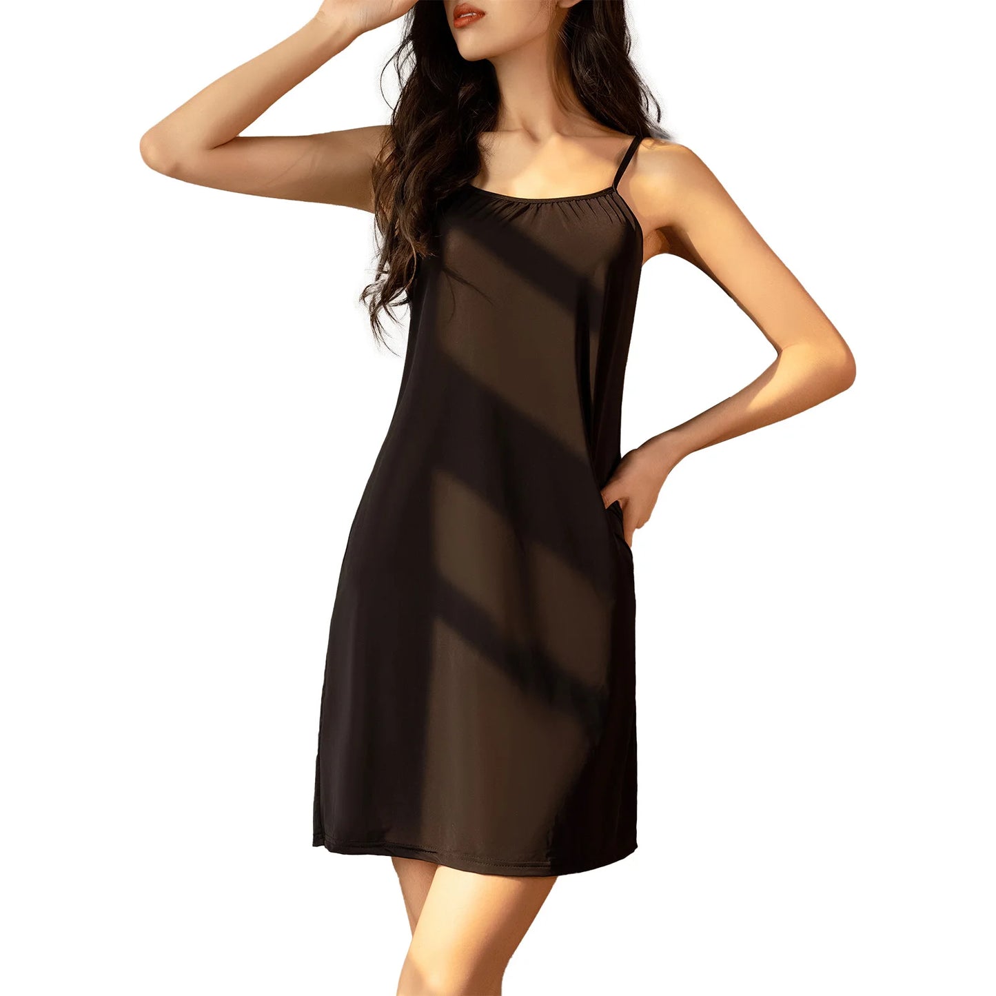 Womens Adjustable Spaghetti Strap Dress Sleepwear Homewear Loungewear Solid Color Sleeveless Nightdress Nightgown Nightwear