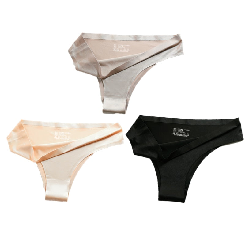 3PCS Sexy Panties Women Silk Low-Waist Underpant 3PCS/Set Thong Female Seamless G-String Thongs Underwear Lingerie Slip Femme