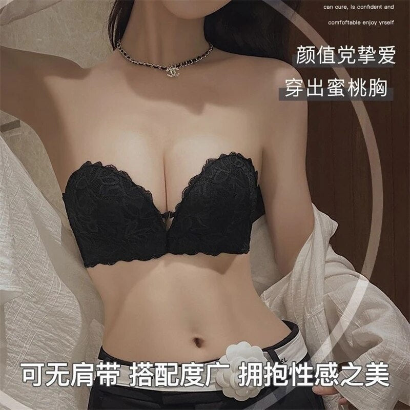 Front button underwear women's no steel ring small chest push-up anti-sagging bra beautiful back sexy lace bra