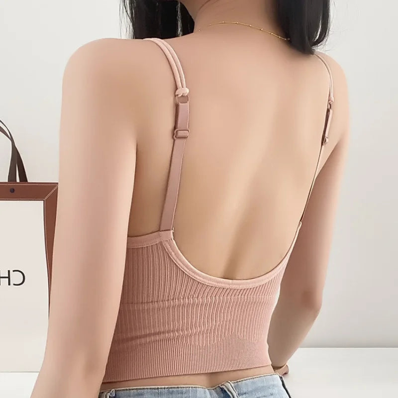 Women Tops Seamless Crop Tops Sports Tank Top Female Cami Underwear Vneck Ribbed Bralette Tee Sexy Lingerie U Back Camisole