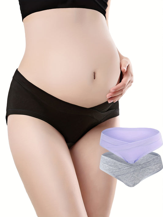 3pcs Women's Low Waist Maternity Panties, Comfortable Breathable Underwear Pants For Pregnancy Tummy Support